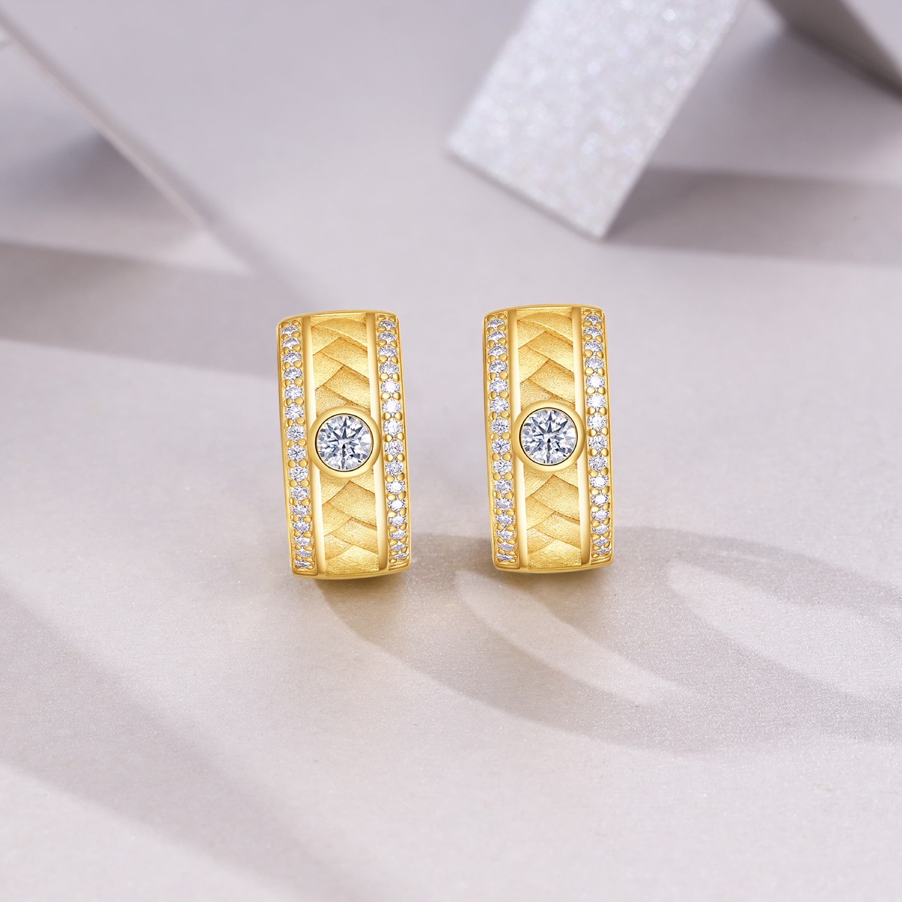 Inciso Moissanite Huggie Hoop Earrings in Gold-Tone Sterling Silver