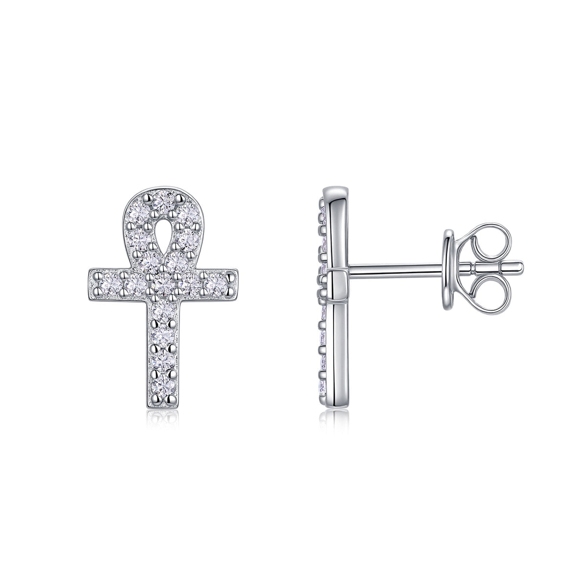 Anka Moissanite Ankh Stud Earrings in Sterling Silver
