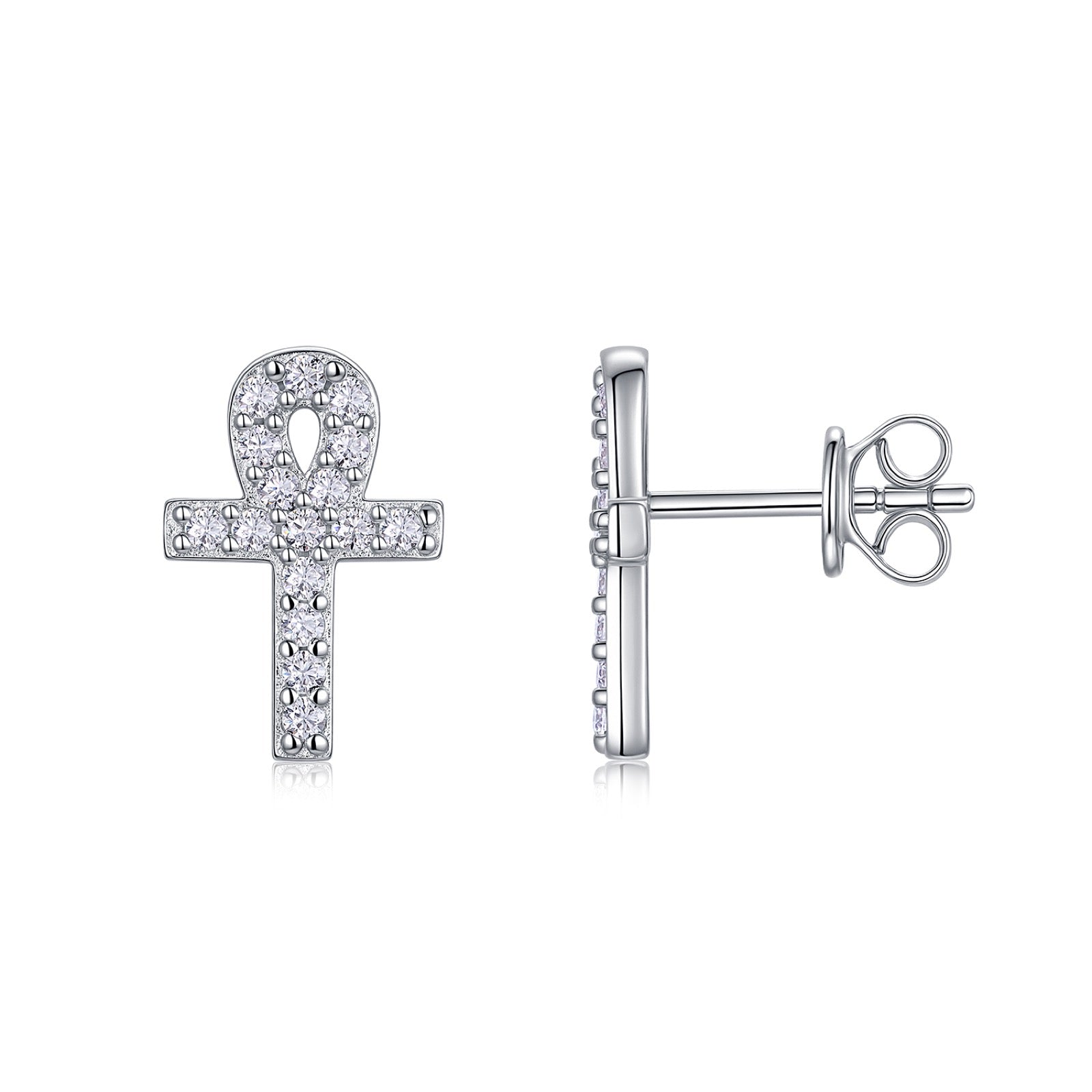 Anka Moissanite Ankh Stud Earrings in Sterling Silver
