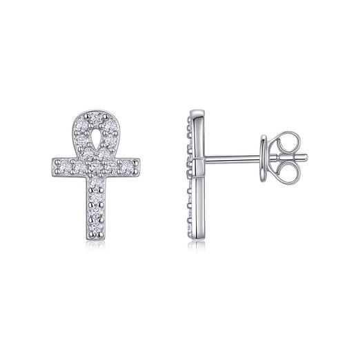 Anka Moissanite Ankh Stud Earrings in Sterling Silver