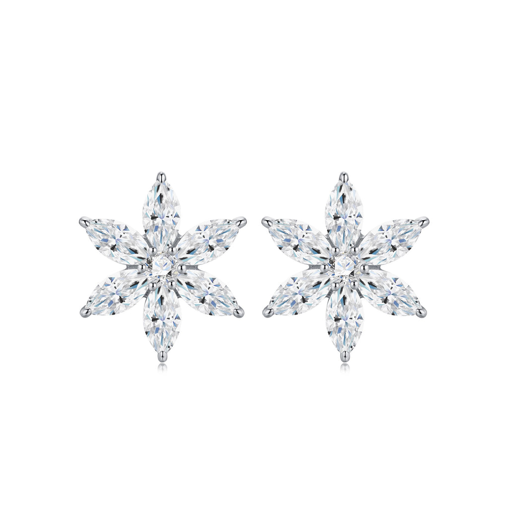 Fiocconeve Moissanite Flower Stud Earrings in Sterling Silver