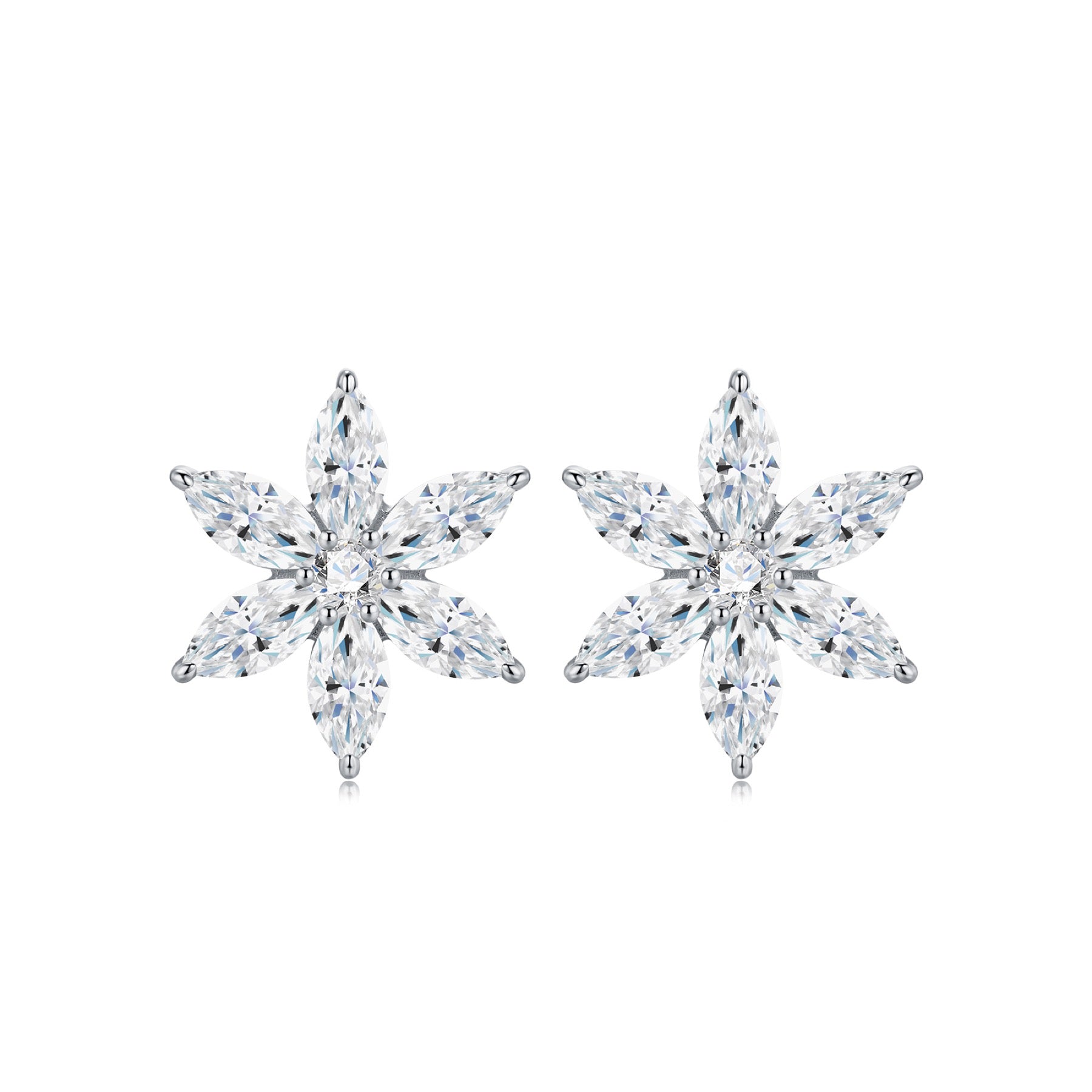 Fiocconeve Moissanite Flower Stud Earrings in Sterling Silver