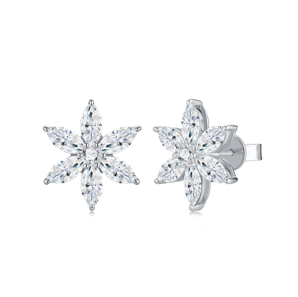 Fiocconeve Moissanite Flower Stud Earrings in Sterling Silver