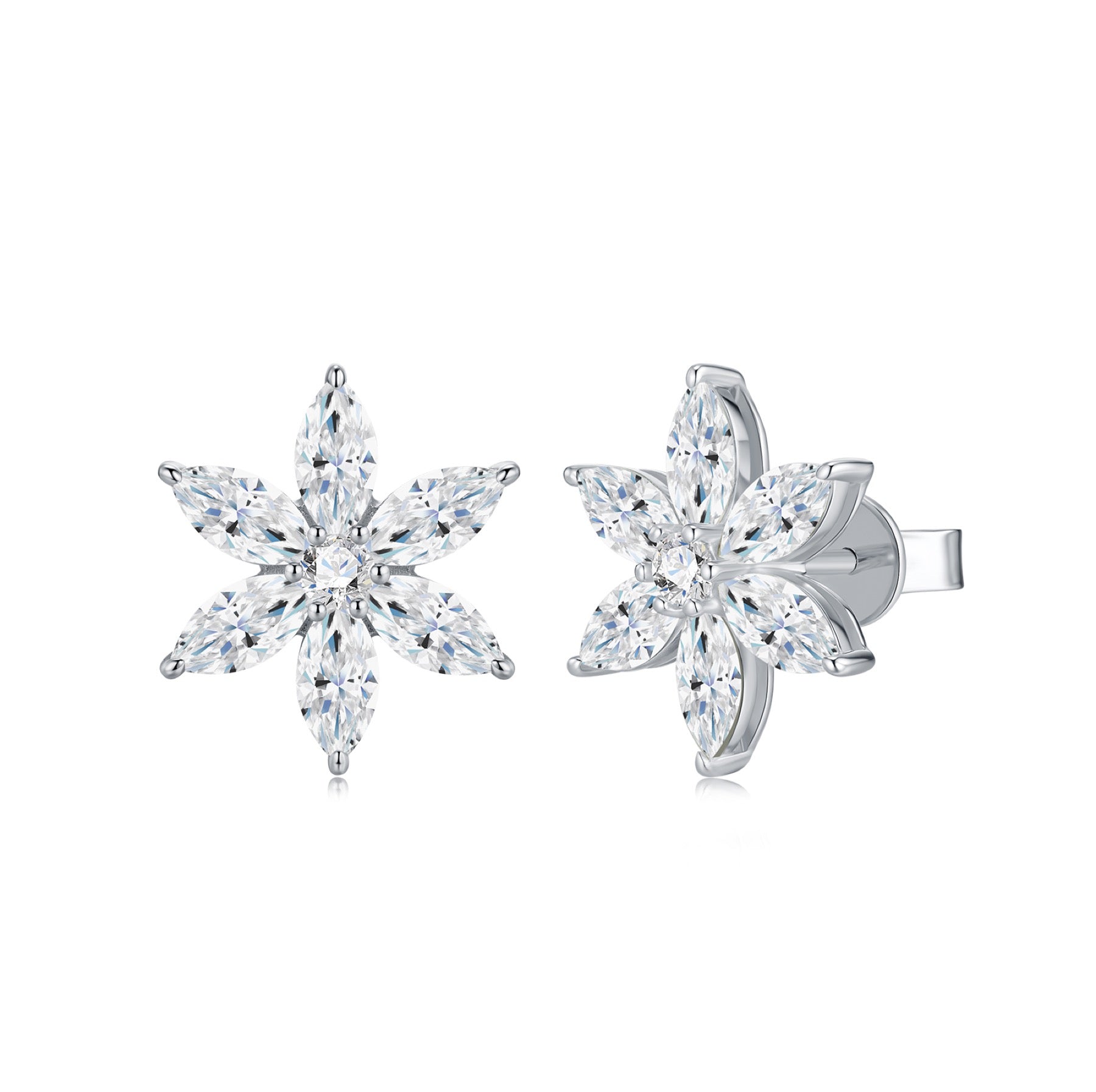 Fiocconeve Moissanite Flower Stud Earrings in Sterling Silver