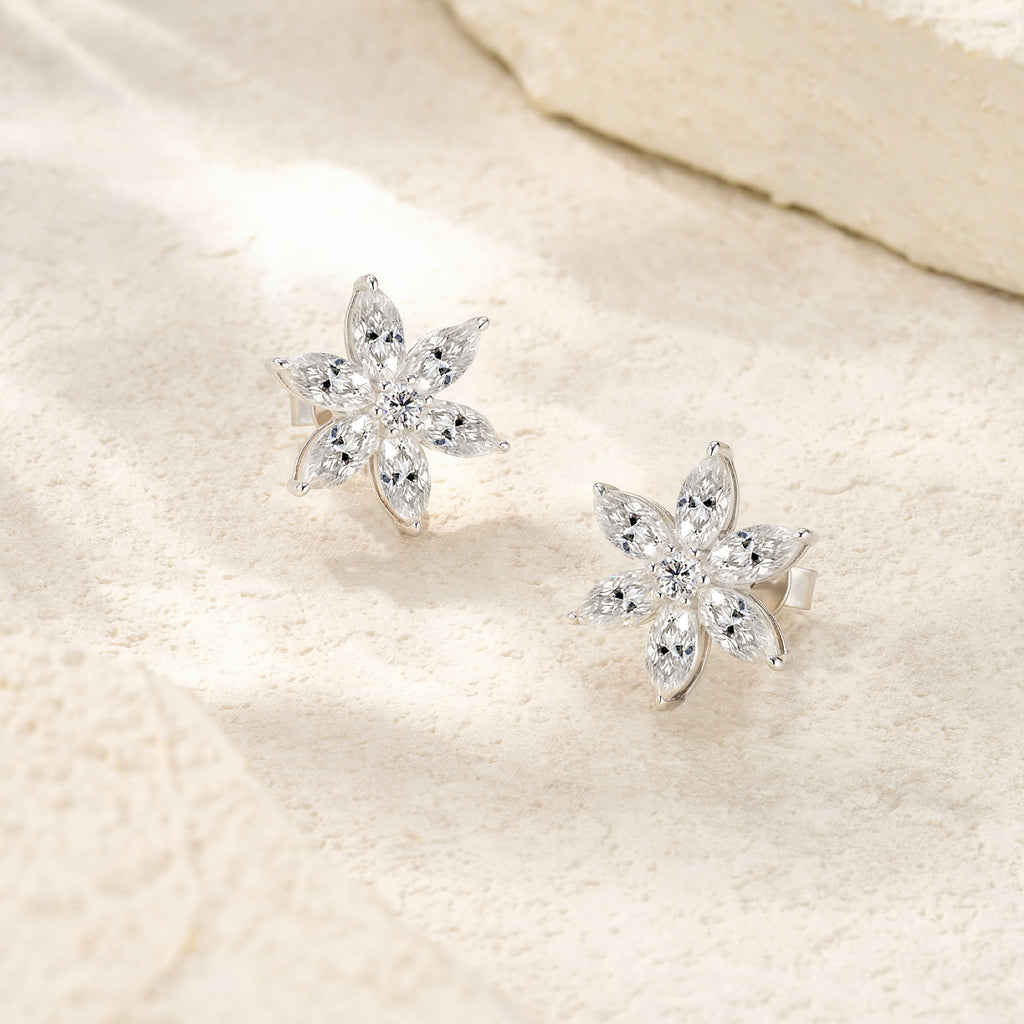 Fiocconeve Moissanite Flower Stud Earrings in Sterling Silver