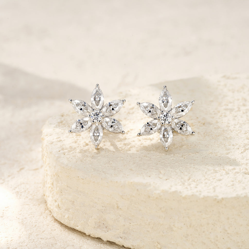 Fiocconeve Moissanite Flower Stud Earrings in Sterling Silver