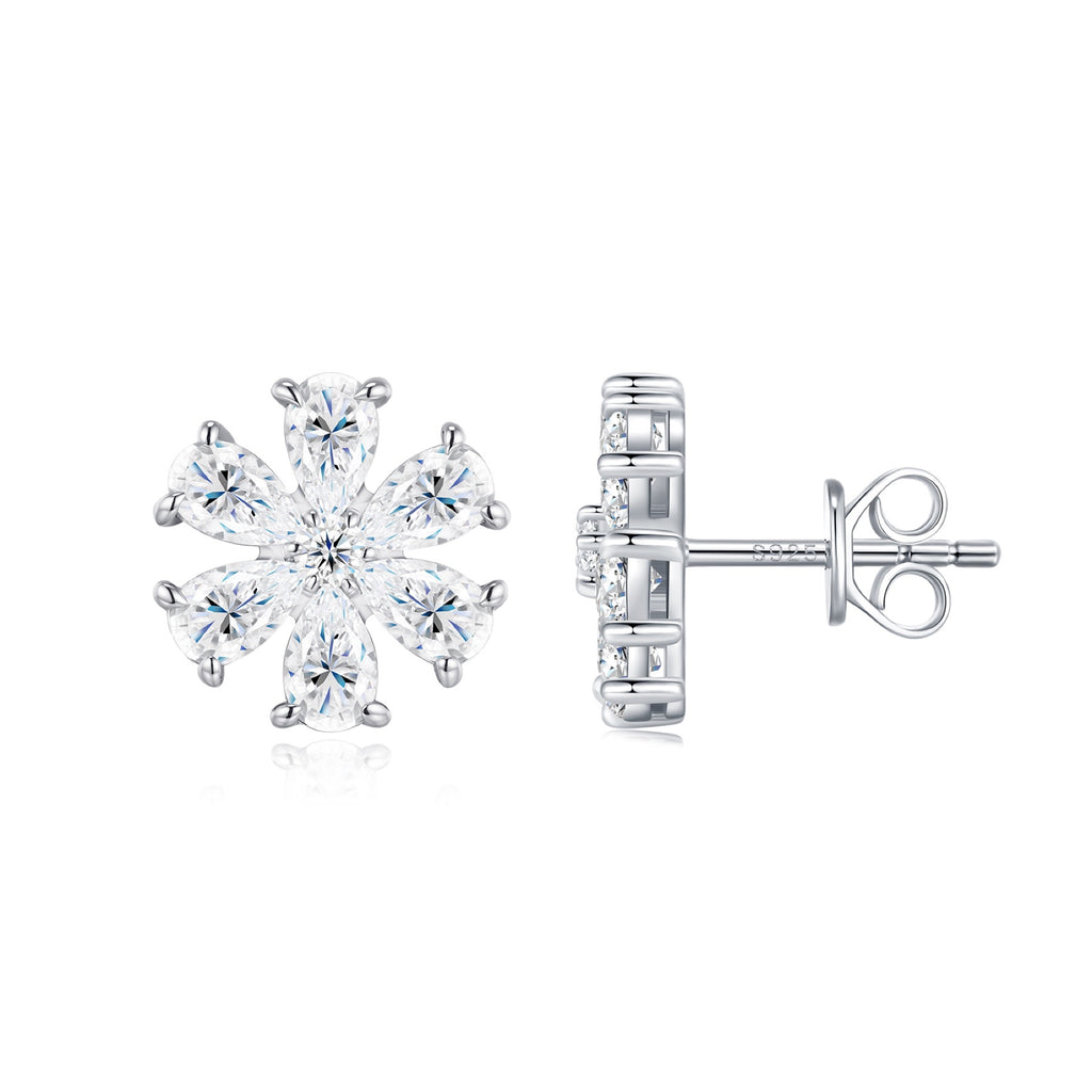 Margherita Moissanite Flower Stud Earrings in Sterling Silver