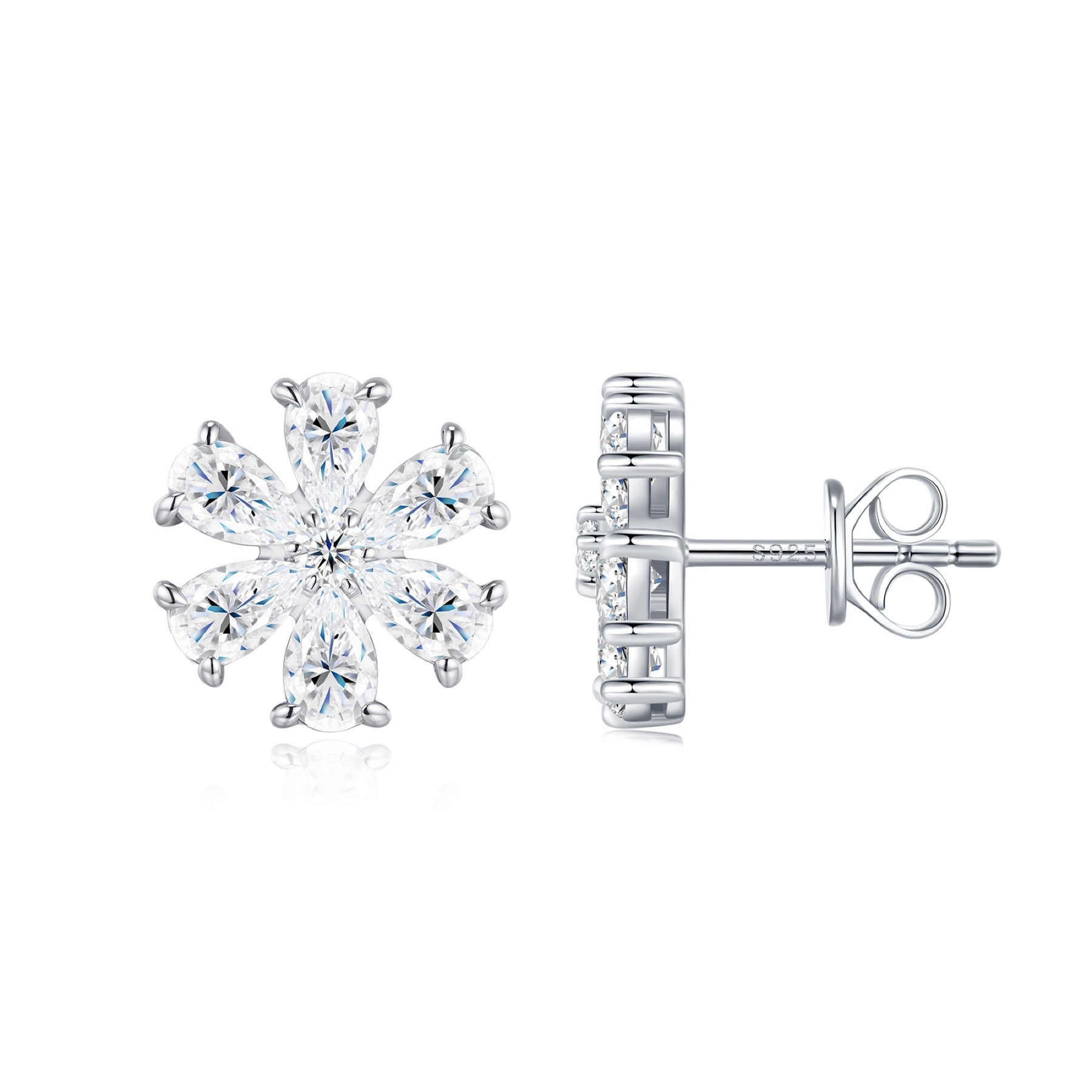 Margherita Moissanite Flower Stud Earrings in Sterling Silver