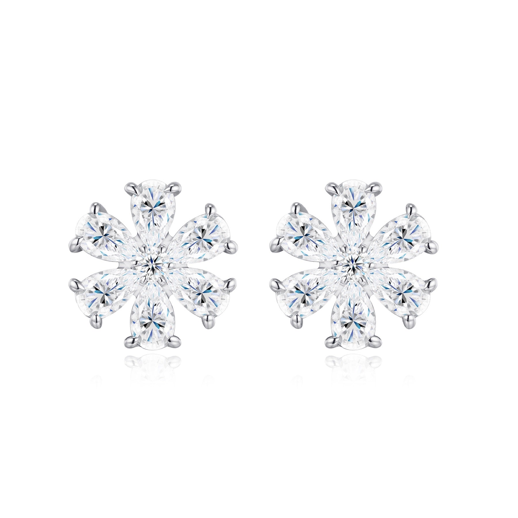 Margherita Moissanite Flower Stud Earrings in Sterling Silver
