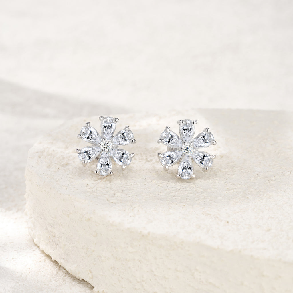 Margherita Moissanite Flower Stud Earrings in Sterling Silver