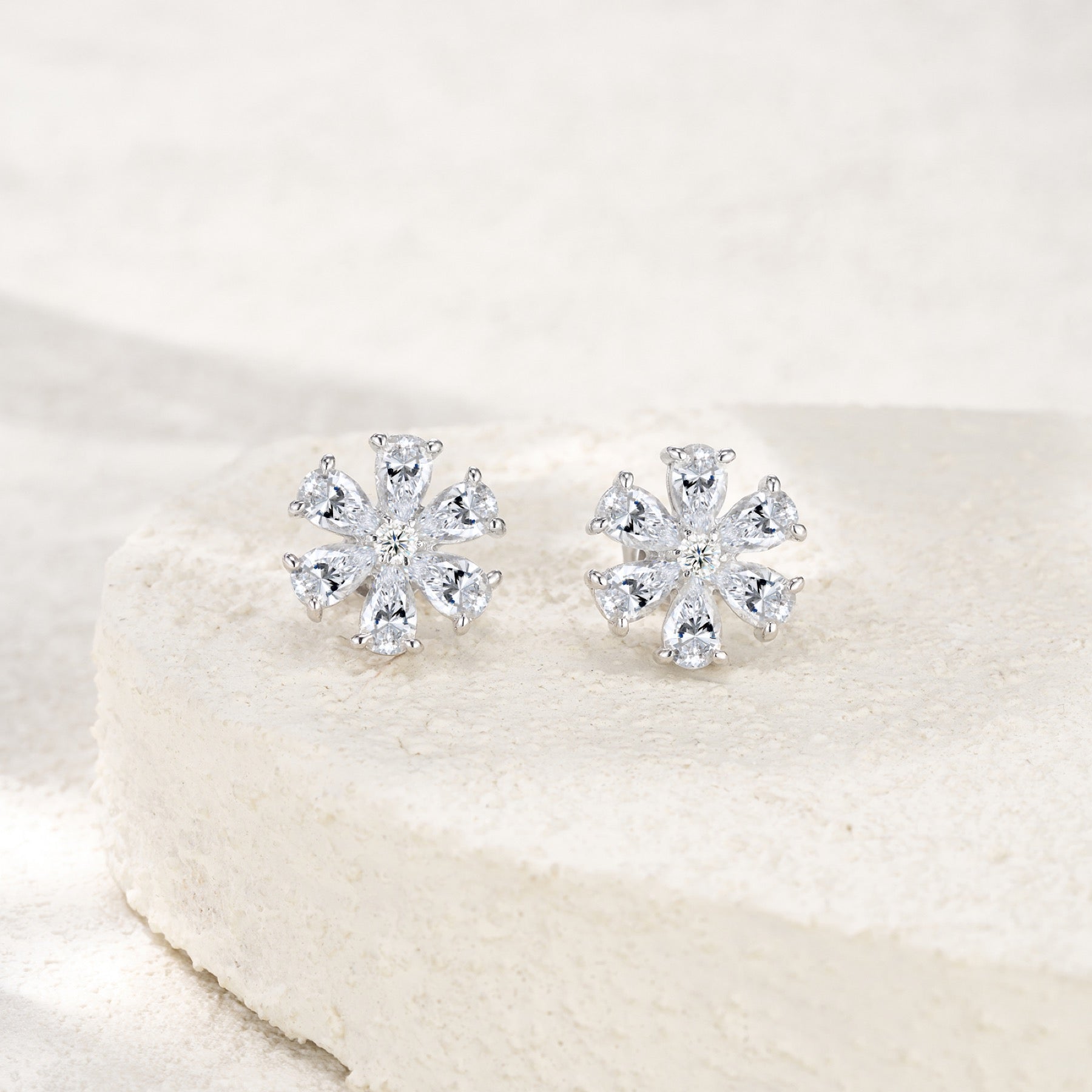 Margherita Moissanite Flower Stud Earrings in Sterling Silver