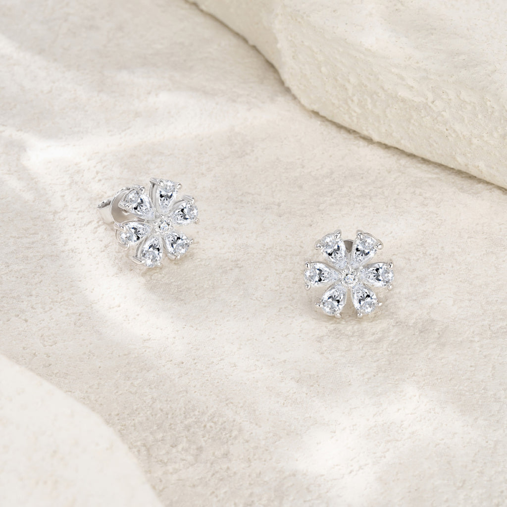 Margherita Moissanite Flower Stud Earrings in Sterling Silver