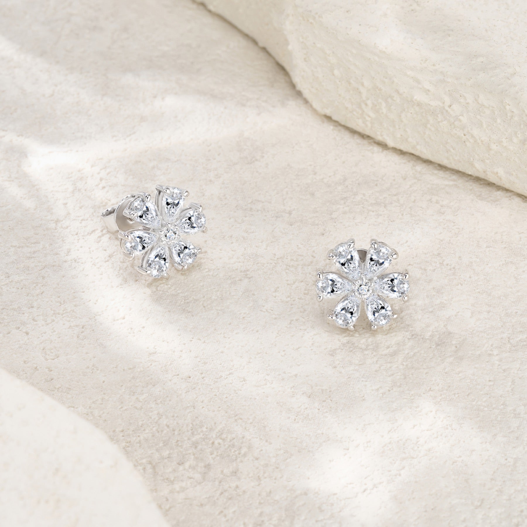 Margherita Moissanite Flower Stud Earrings in Sterling Silver