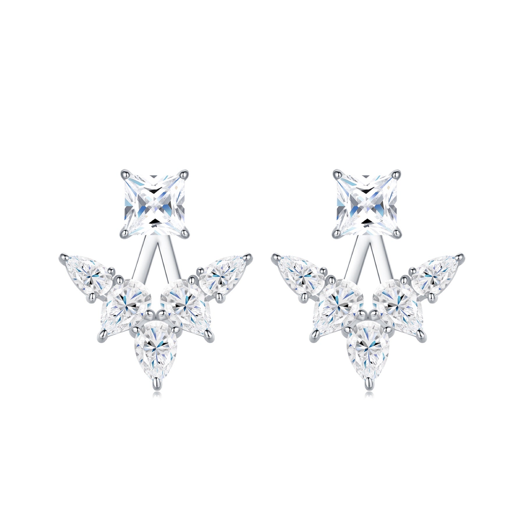 Astrale Moissanite Jacket Stud Earrings in Sterling Silver