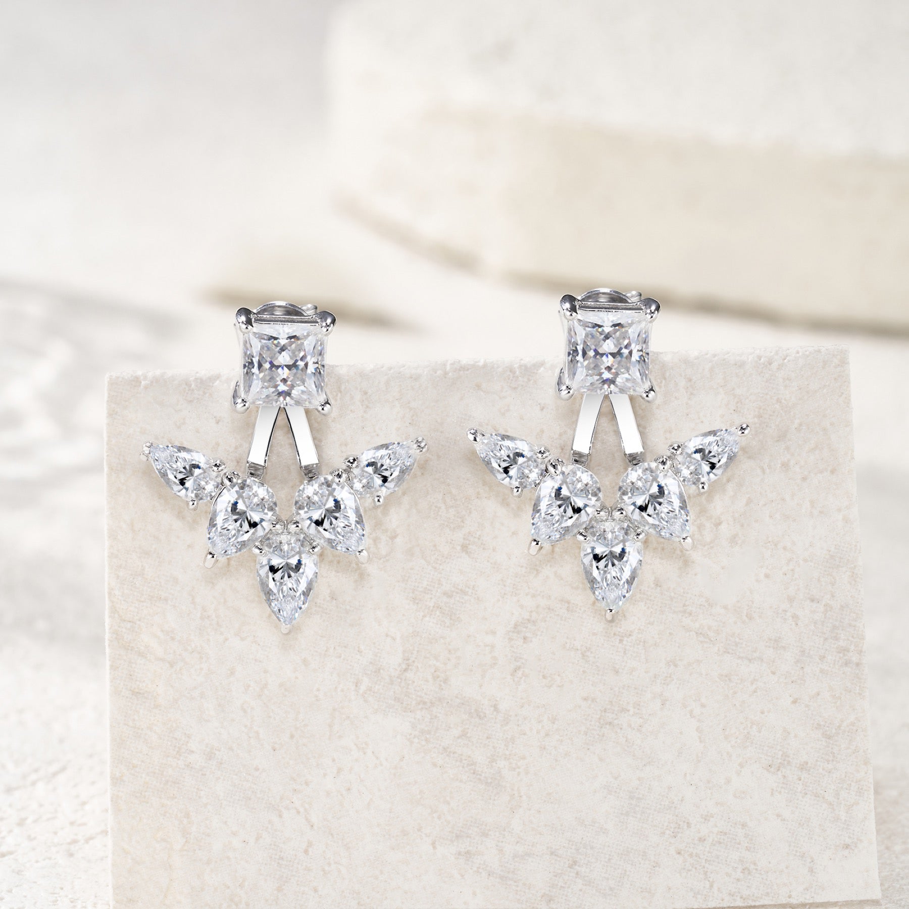 Astrale Moissanite Jacket Stud Earrings in Sterling Silver