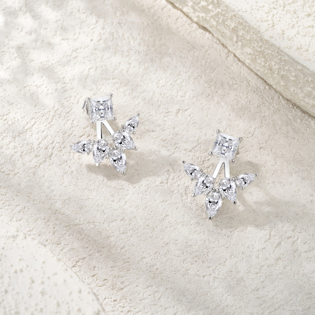 Astrale Moissanite Jacket Stud Earrings in Sterling Silver