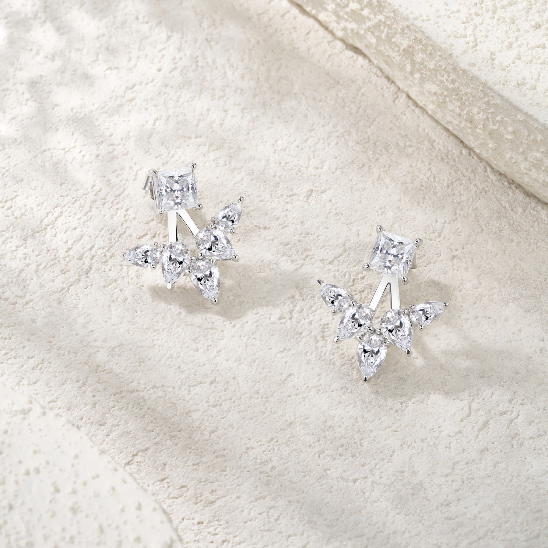 Astrale Moissanite Jacket Stud Earrings in Sterling Silver