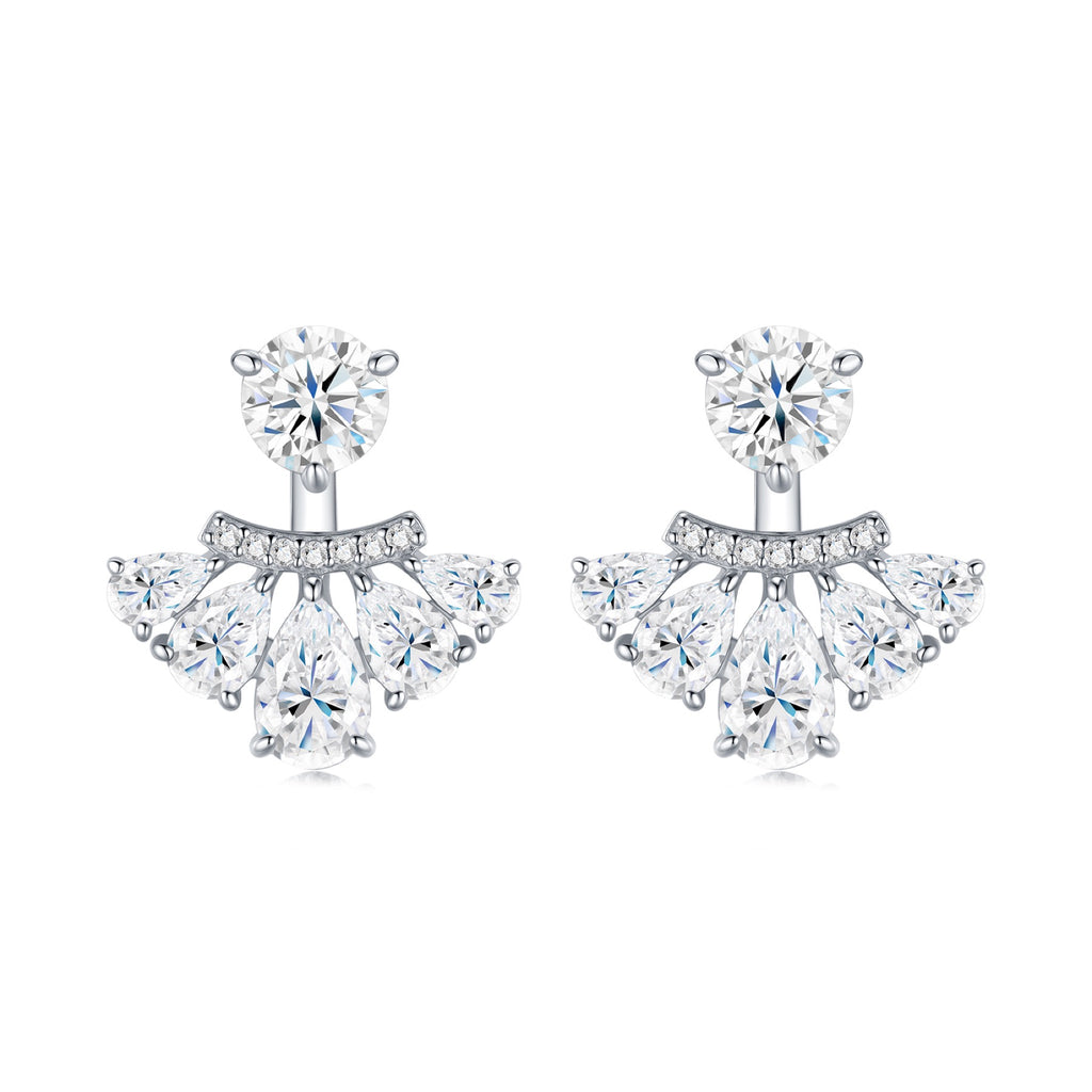 Ventaglio Moissanite Jacket Stud Earrings in Sterling Silver