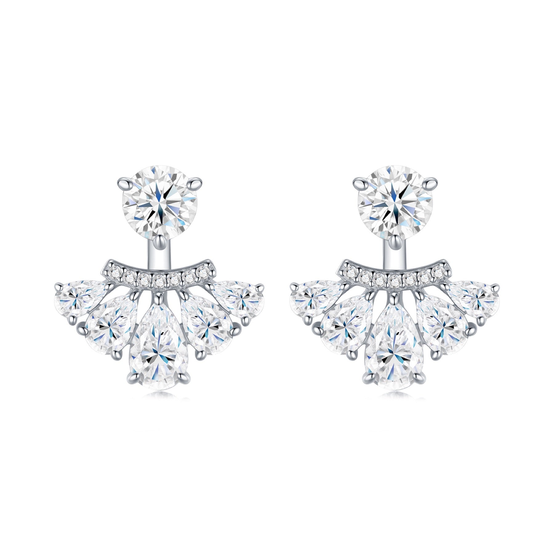 Ventaglio Moissanite Jacket Stud Earrings in Sterling Silver