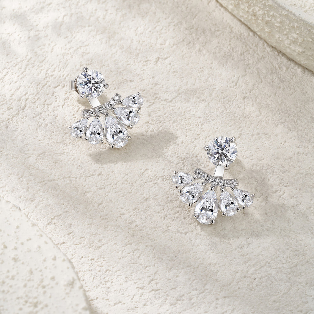 Ventaglio Moissanite Jacket Stud Earrings in Sterling Silver