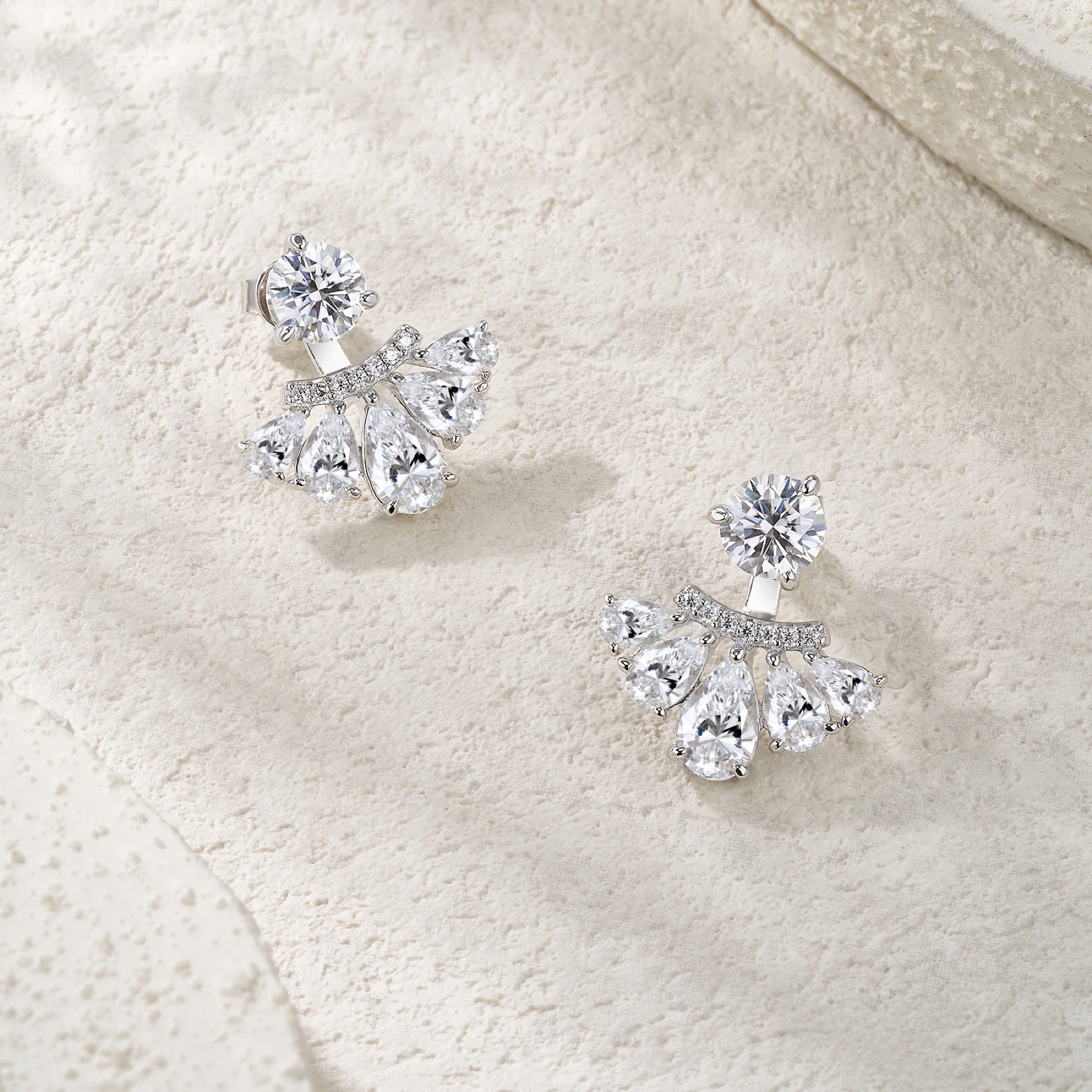 Ventaglio Moissanite Jacket Stud Earrings in Sterling Silver