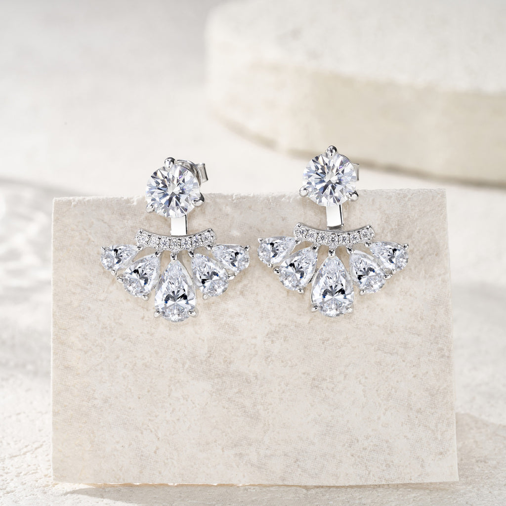 Ventaglio Moissanite Jacket Stud Earrings in Sterling Silver
