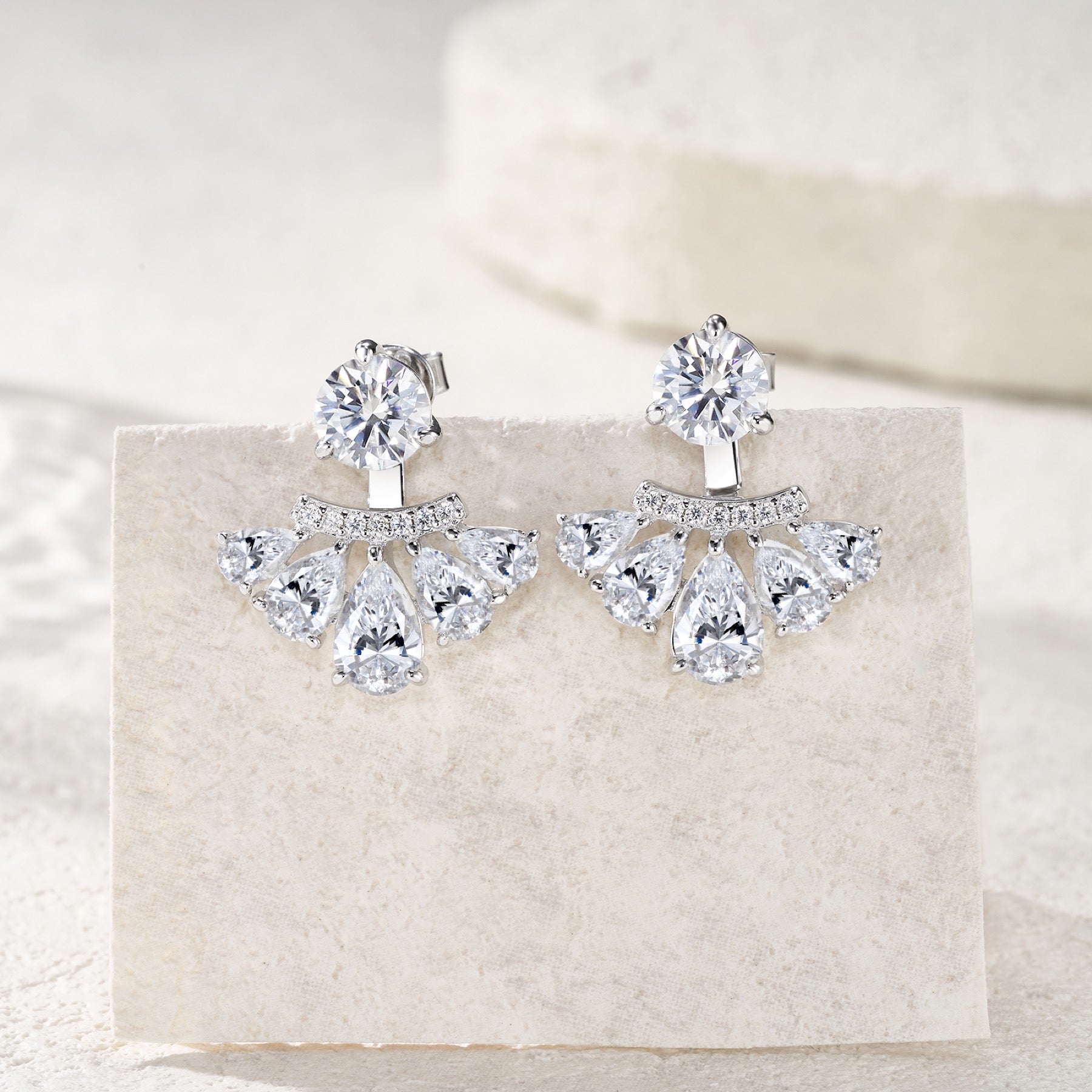 Ventaglio Moissanite Jacket Stud Earrings in Sterling Silver
