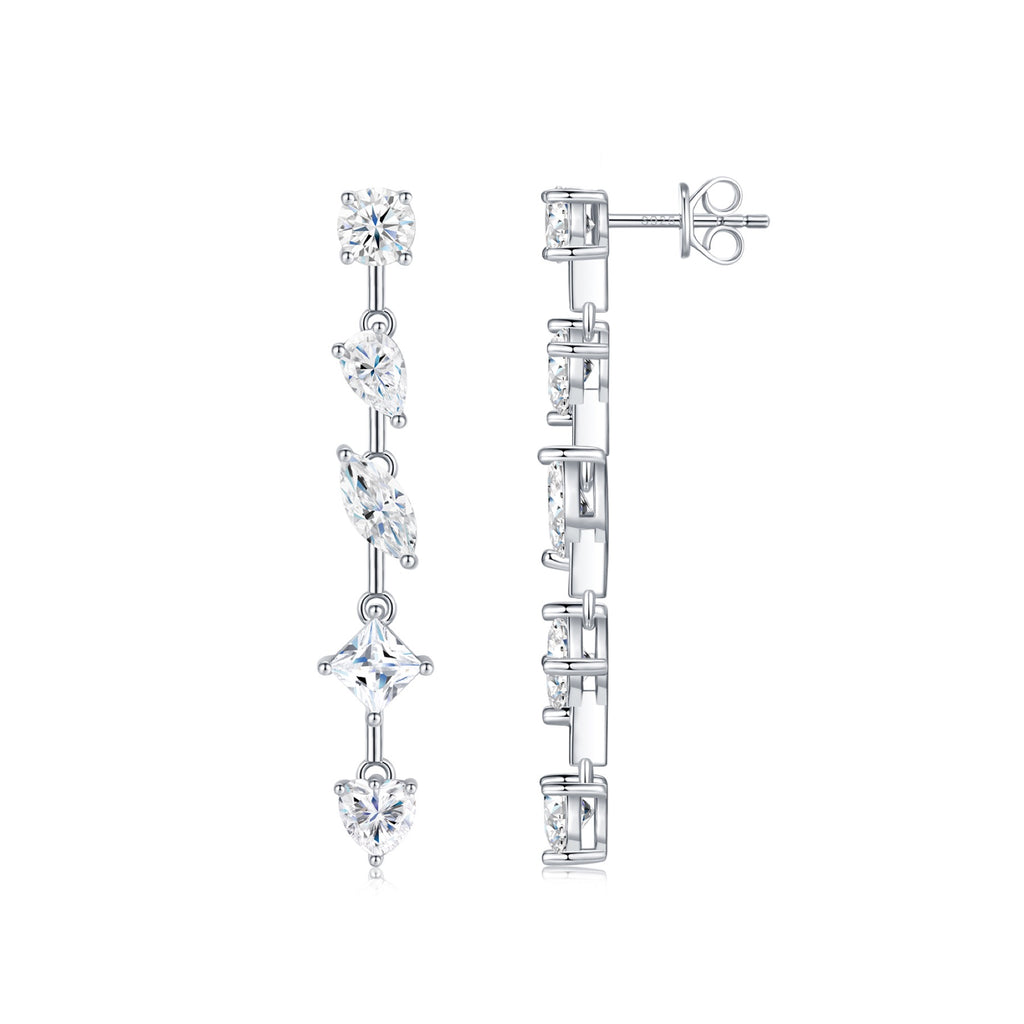 Filare Moissanite Climber Stud Earrings in Sterling Silver