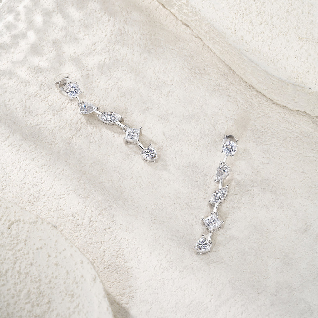 Filare Moissanite Climber Stud Earrings in Sterling Silver