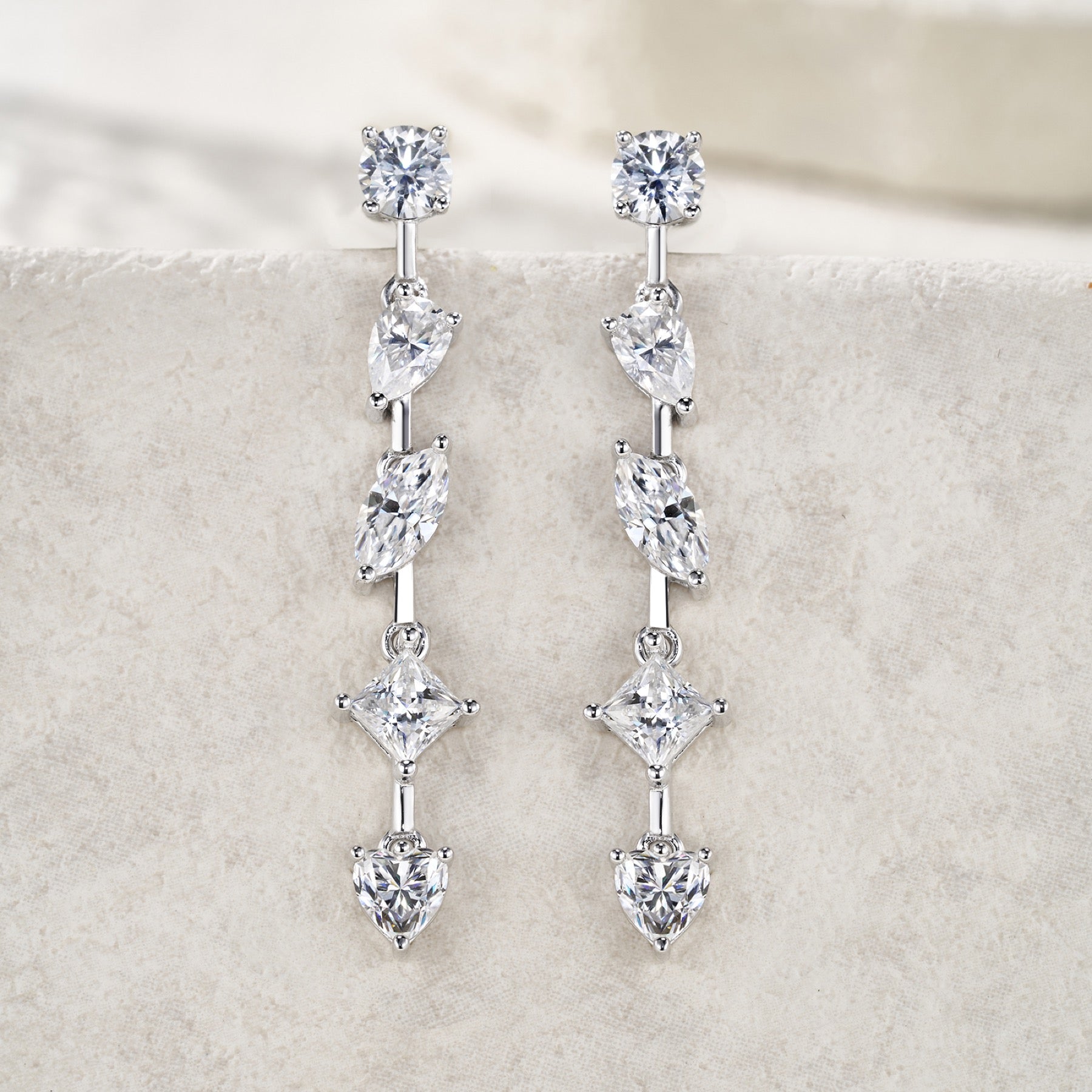 Filare Moissanite Climber Stud Earrings in Sterling Silver