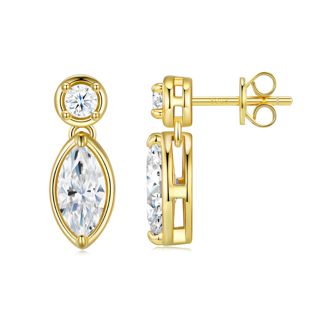 Lancia Marquise-Cut Moissanite Drop Huggie Hoop Earrings in Gold-Tone Sterling Silver