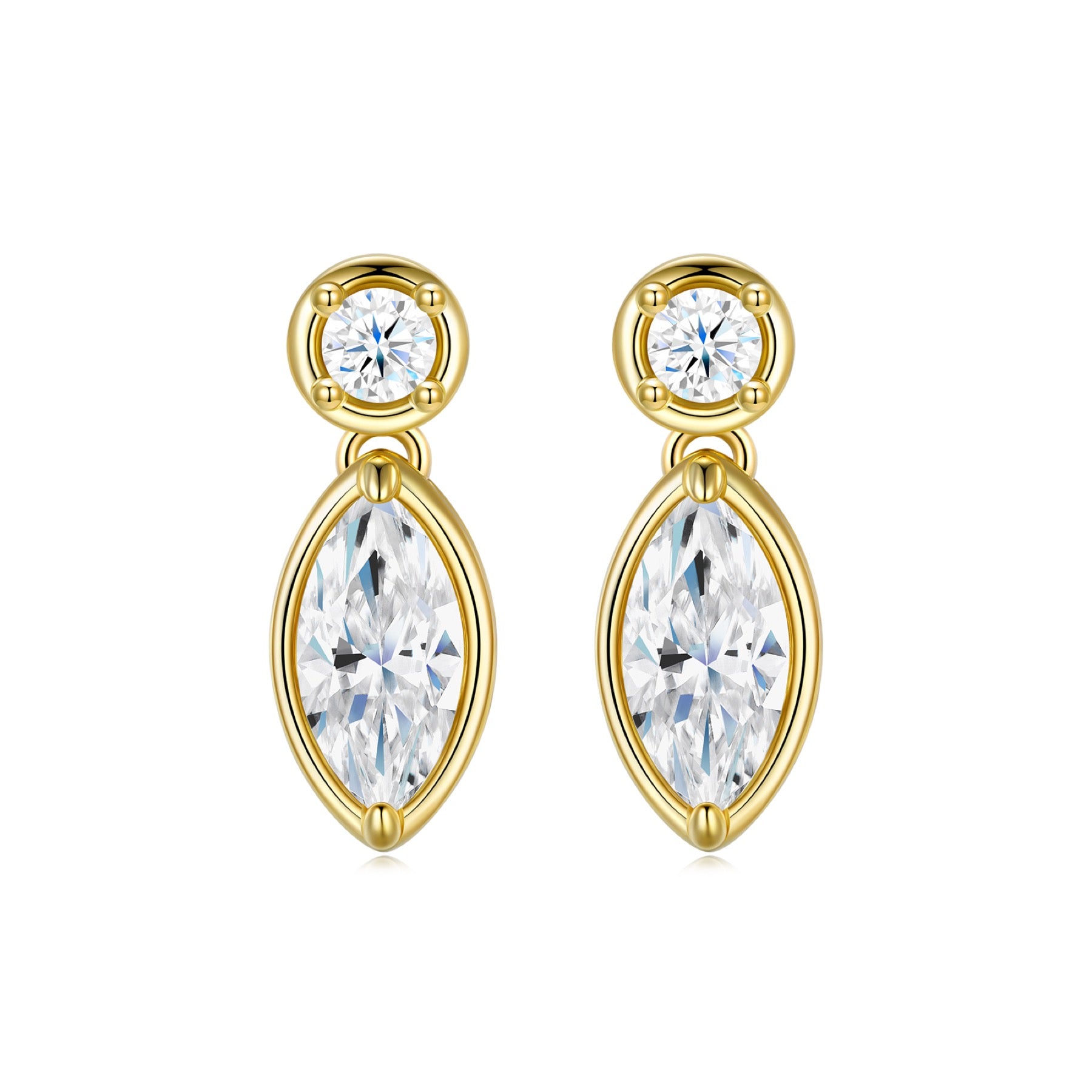 Lancia Marquise-Cut Moissanite Drop Huggie Hoop Earrings in Gold-Tone Sterling Silver