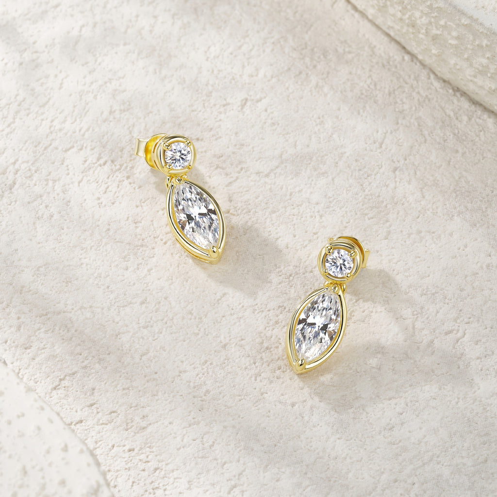 Lancia Marquise-Cut Moissanite Drop Huggie Hoop Earrings in Gold-Tone Sterling Silver