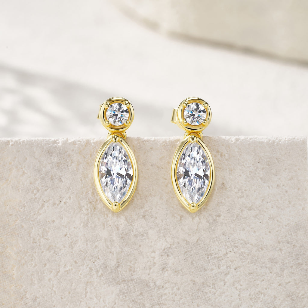 Lancia Marquise-Cut Moissanite Drop Huggie Hoop Earrings in Gold-Tone Sterling Silver