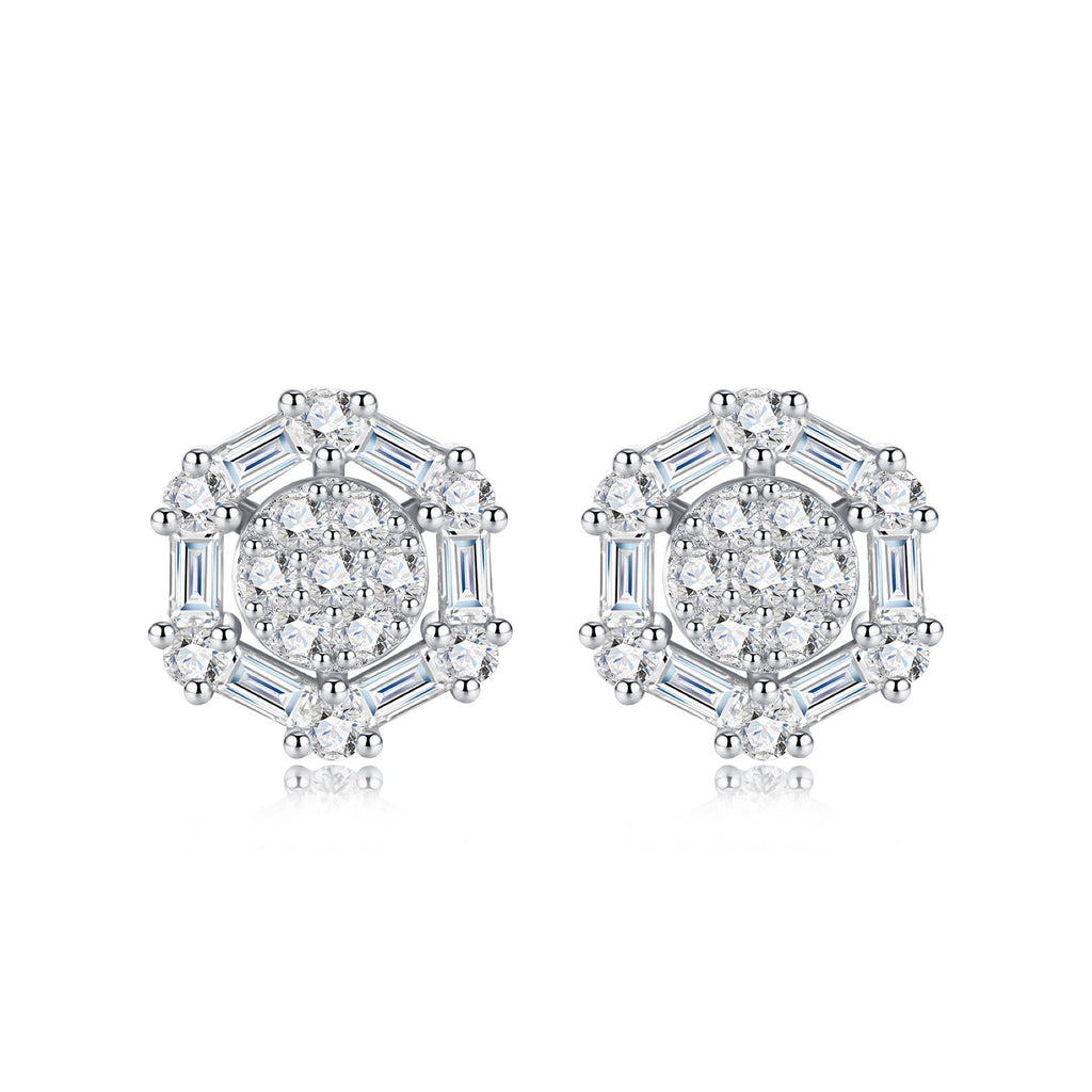 Esagono Moissanite Halo Stud Earrings in Sterling Silver