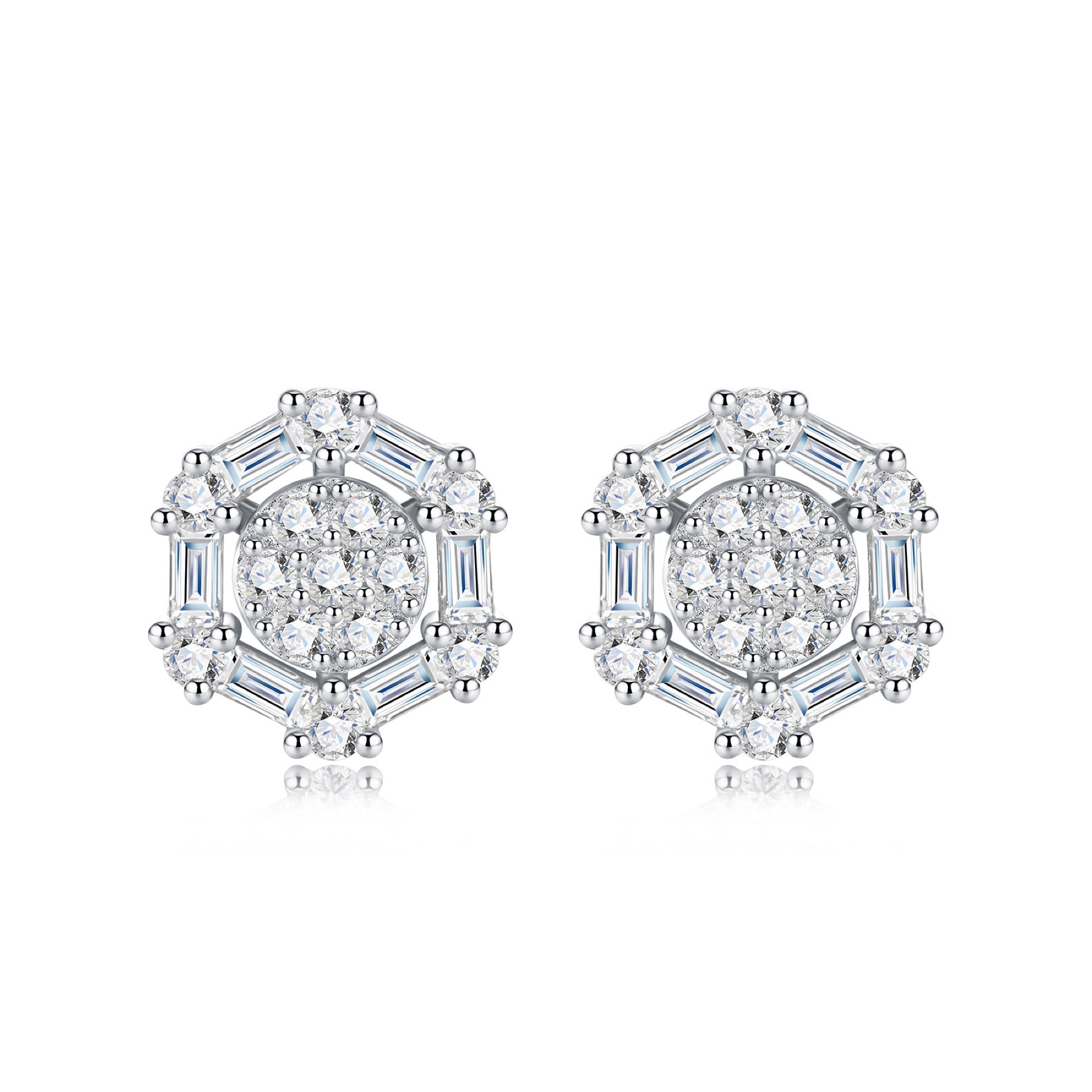 Esagono Moissanite Halo Stud Earrings in Sterling Silver