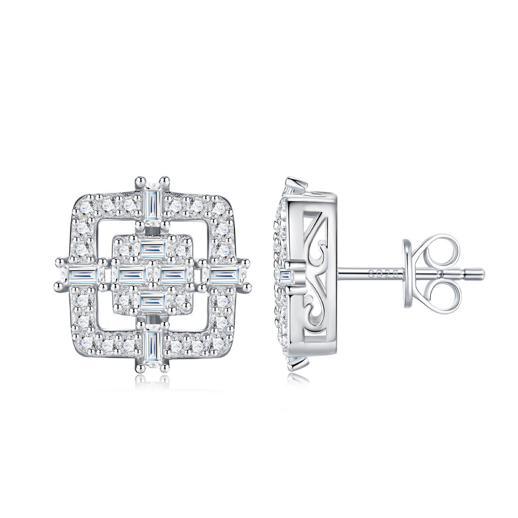 Riquadro Moissanite Halo Stud Earrings in Sterling Silver