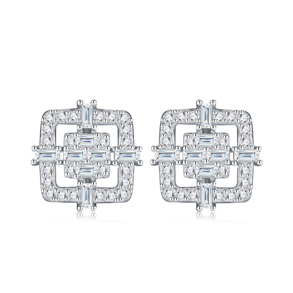Riquadro Moissanite Halo Stud Earrings in Sterling Silver