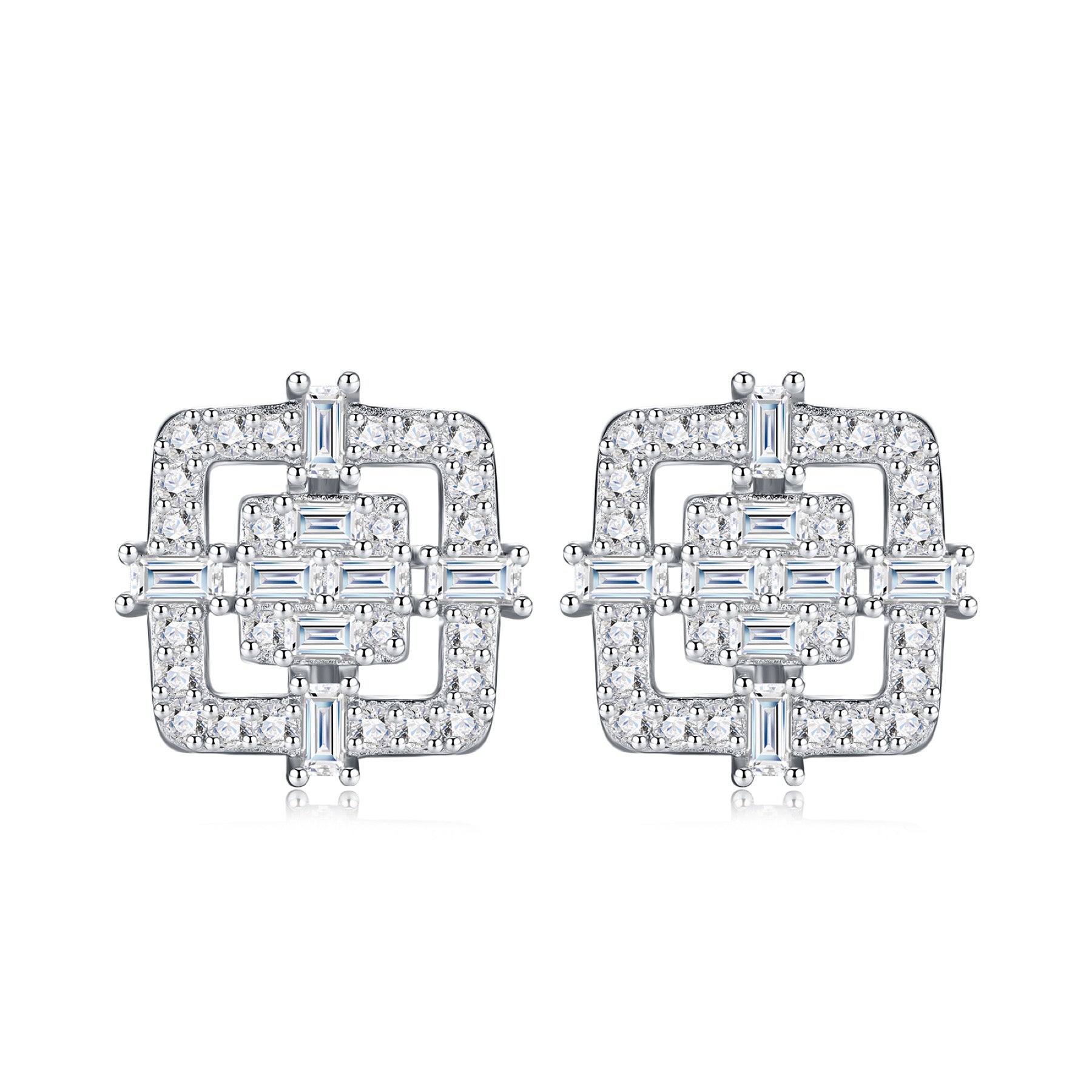 Riquadro Moissanite Halo Stud Earrings in Sterling Silver
