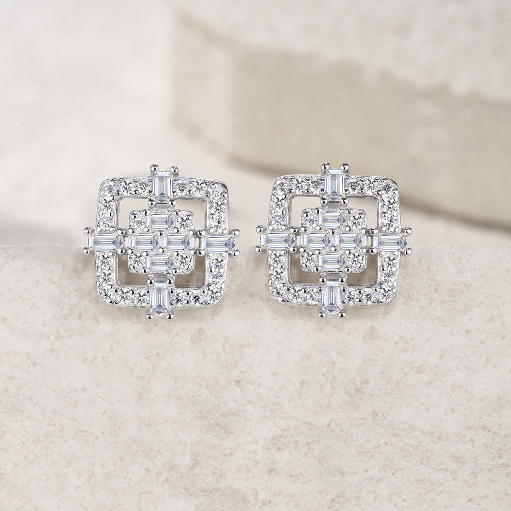 Riquadro Moissanite Halo Stud Earrings in Sterling Silver