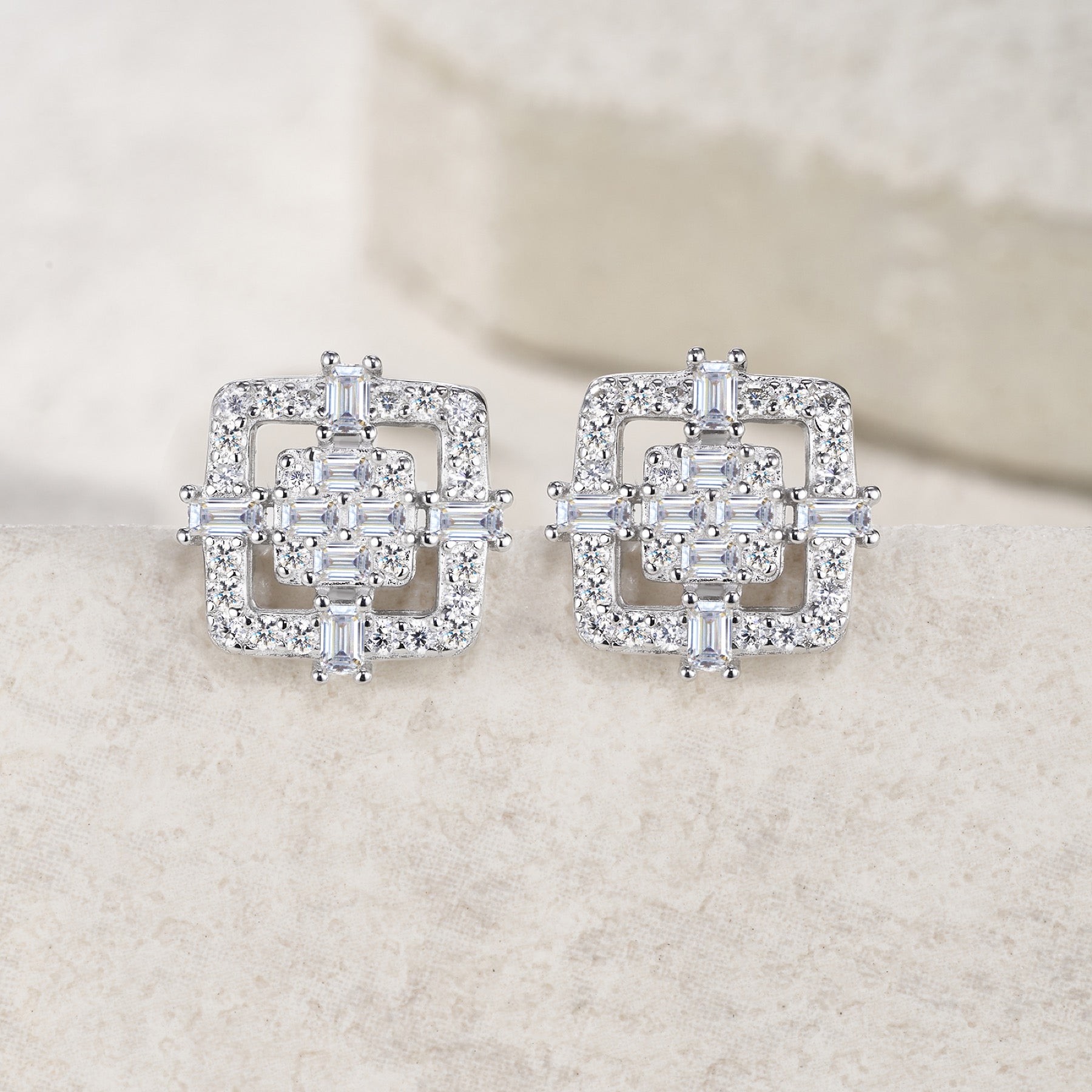Riquadro Moissanite Halo Stud Earrings in Sterling Silver