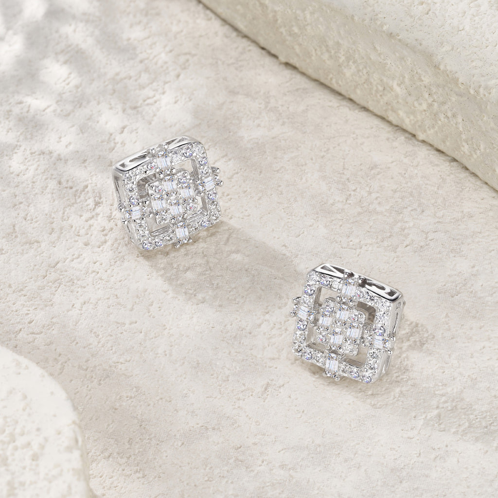 Riquadro Moissanite Halo Stud Earrings in Sterling Silver