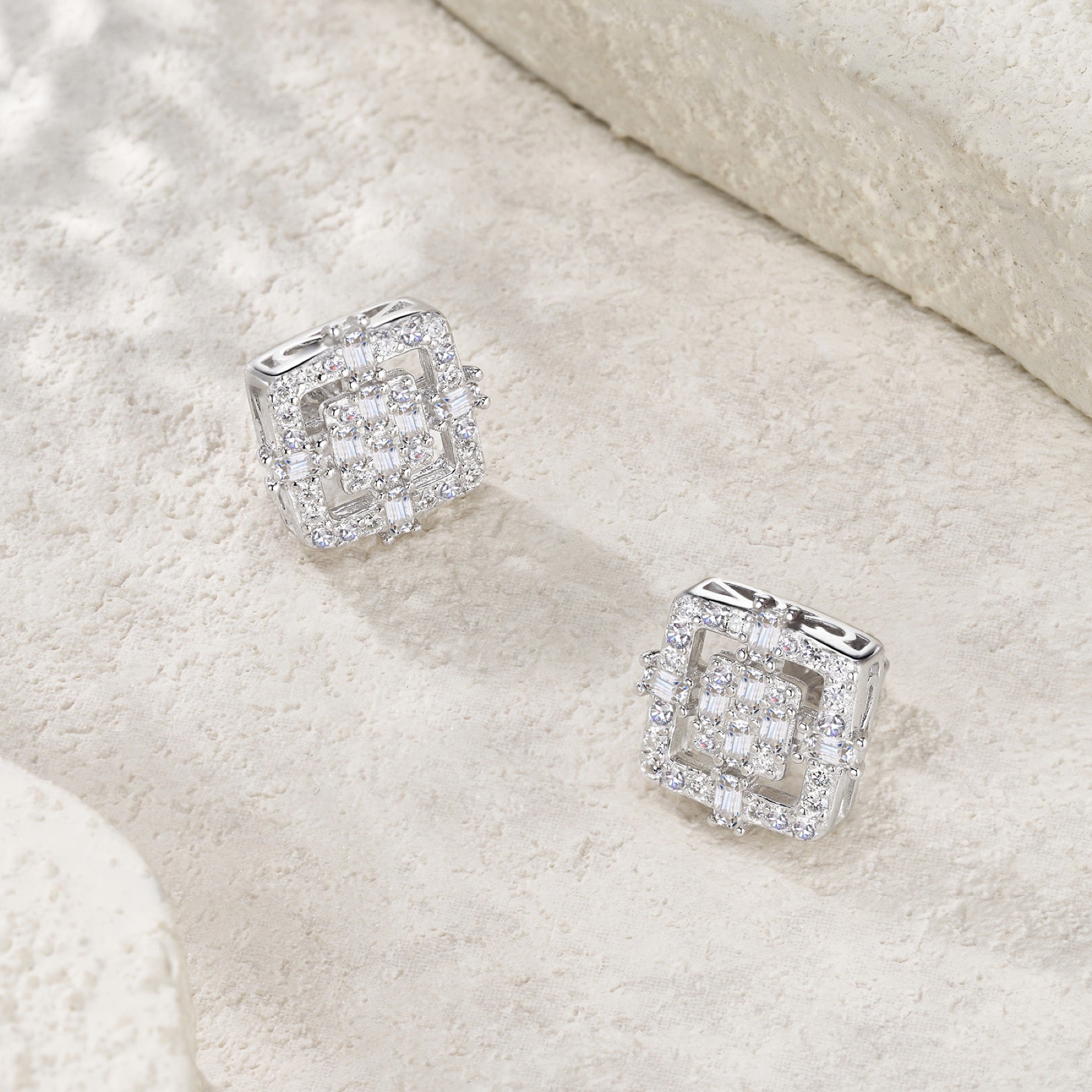 Riquadro Moissanite Halo Stud Earrings in Sterling Silver