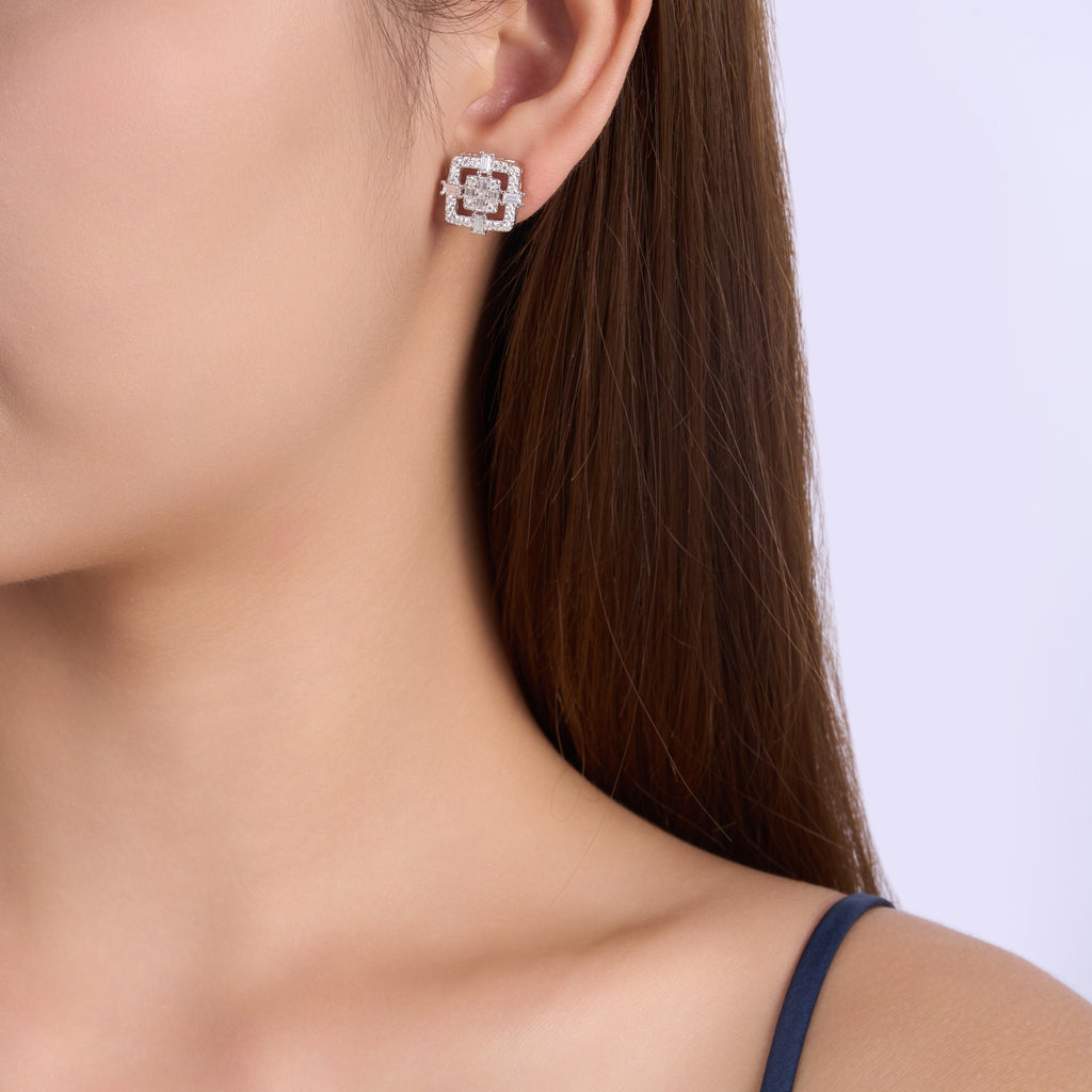 Riquadro Moissanite Halo Stud Earrings in Sterling Silver