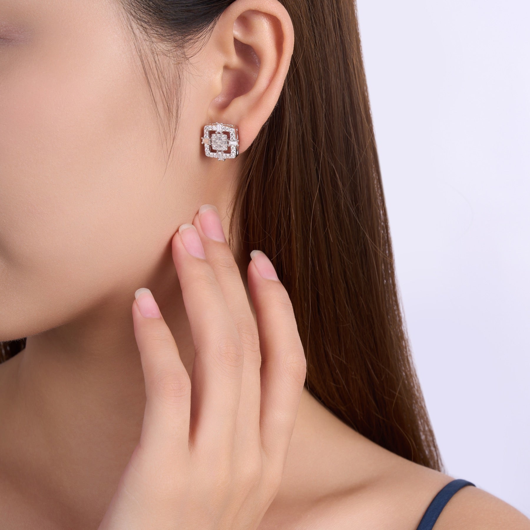 Riquadro Moissanite Halo Stud Earrings in Sterling Silver