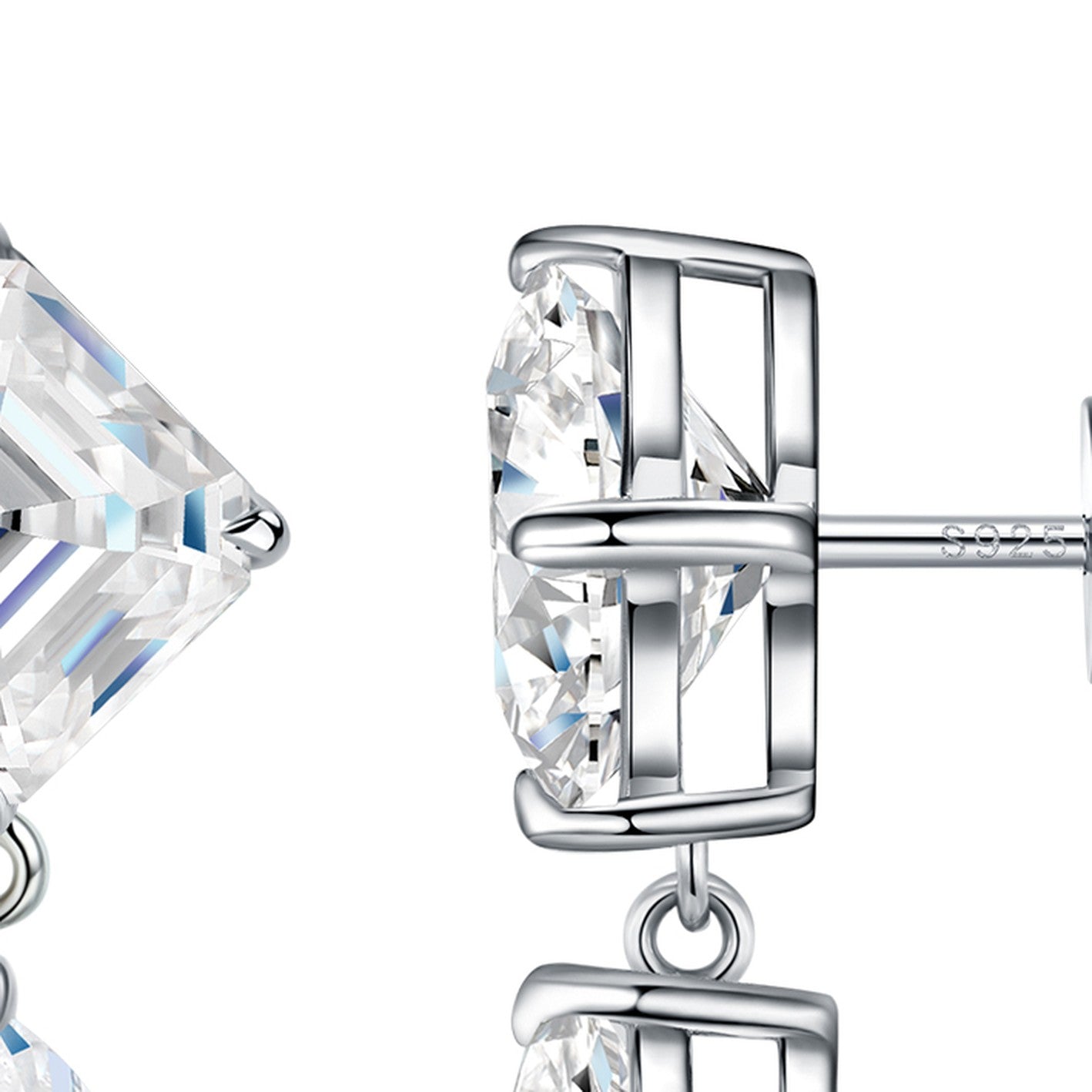 Duale Moissanite Drop Stud Earrings in Sterling Silver — detail