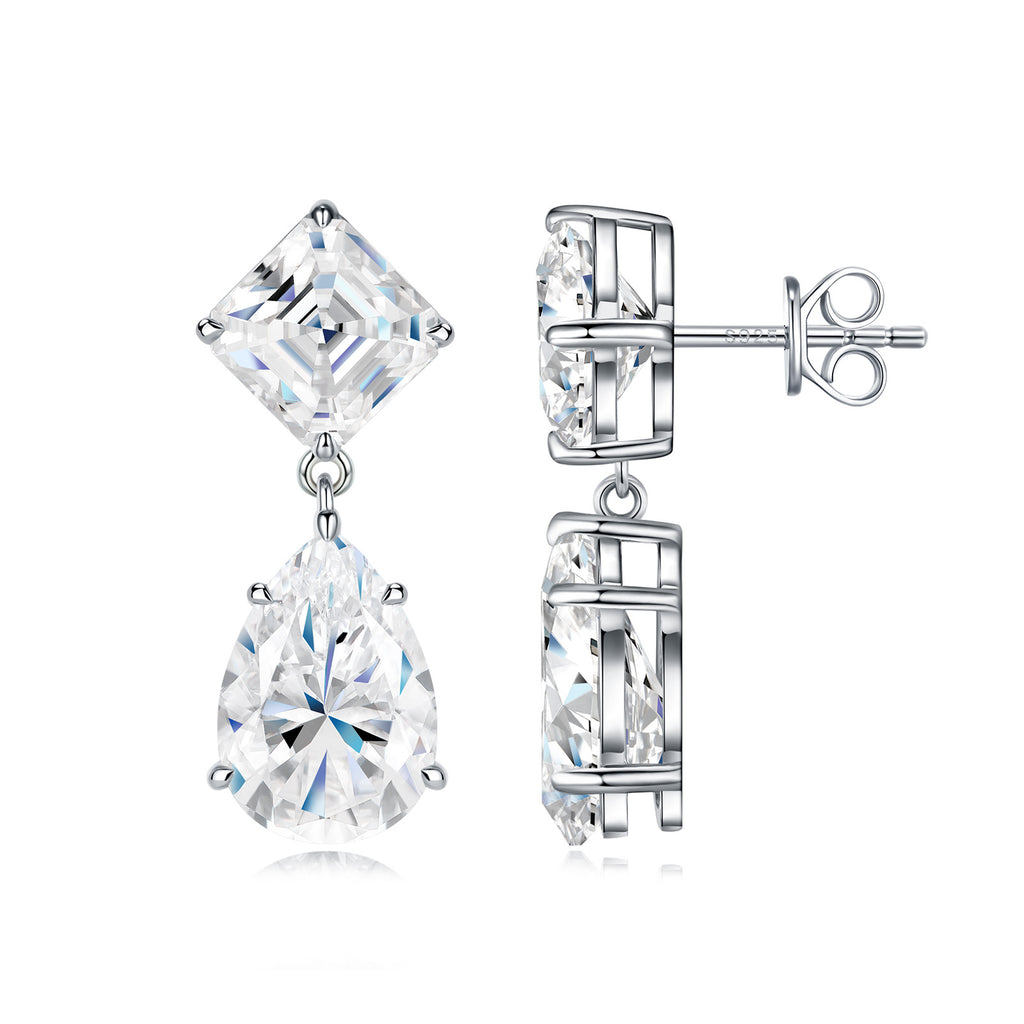 Duale Moissanite Drop Stud Earrings in Sterling Silver