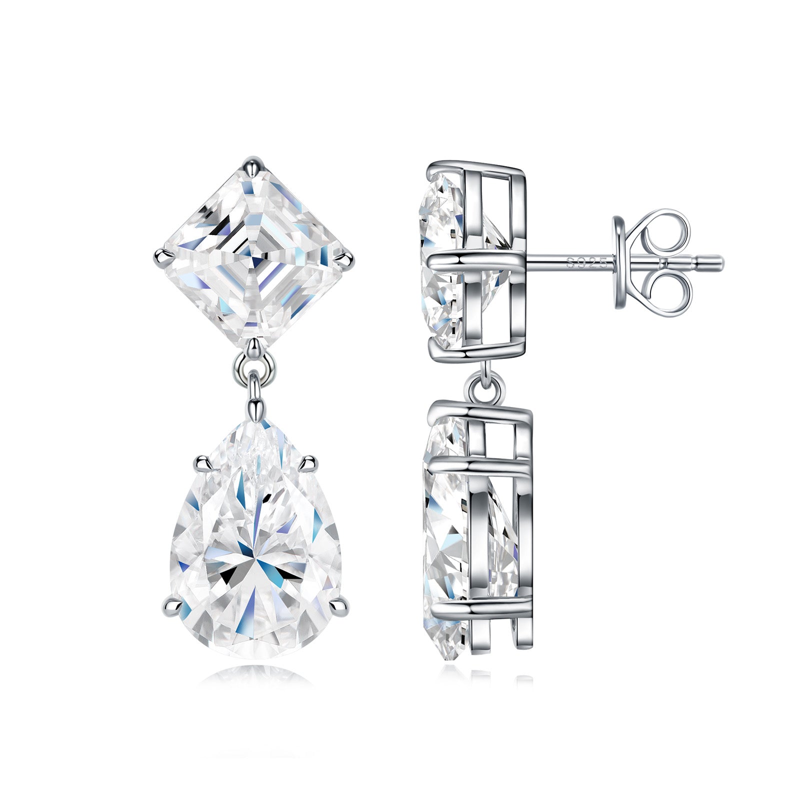 Duale Moissanite Drop Stud Earrings in Sterling Silver