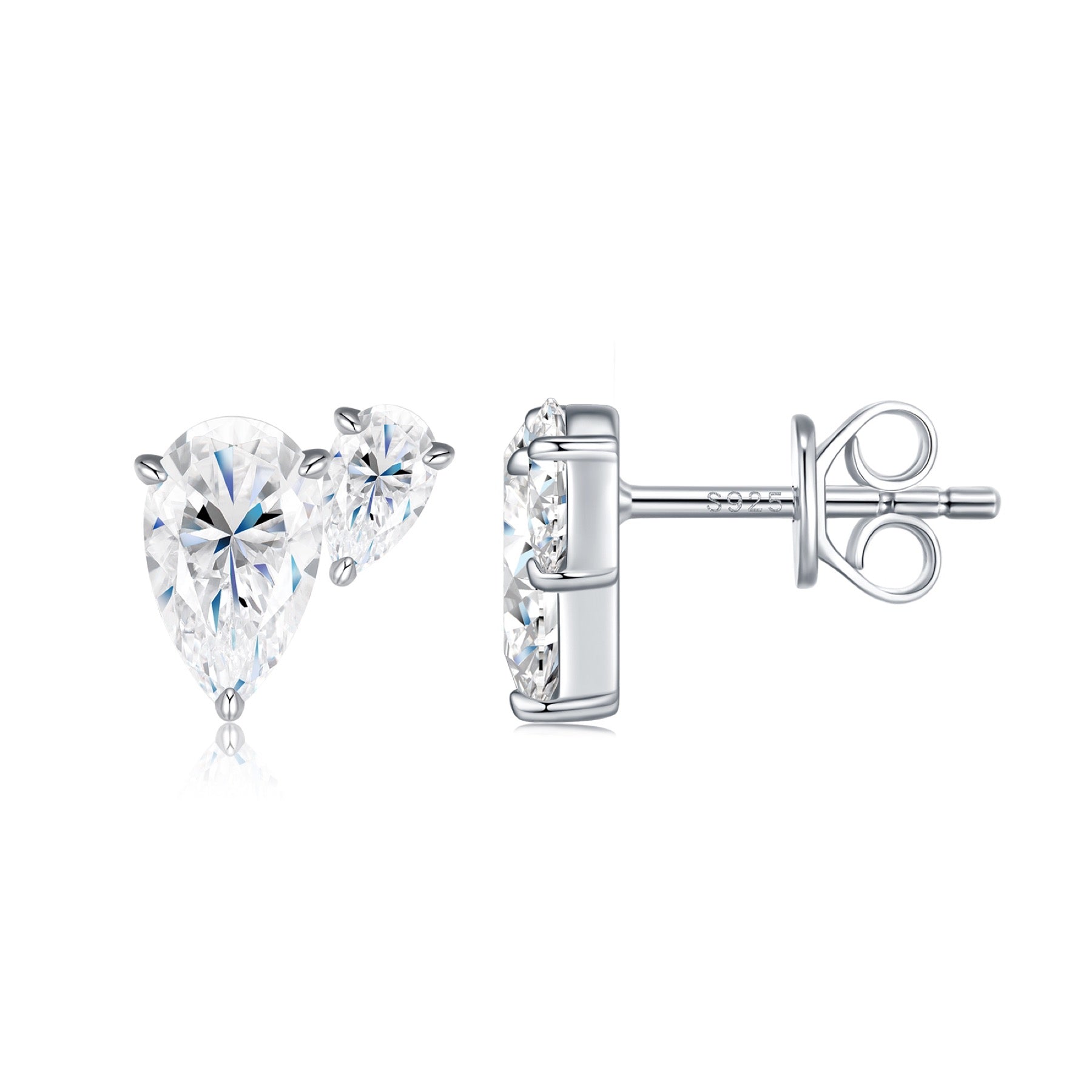 Gemello Moissanite Stud Earrings in Sterling Silver