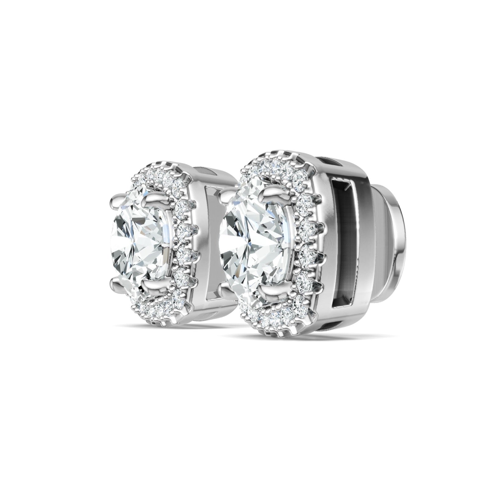 Duetta 3 Carat Moissanite Halo Stud Earrings in Sterling Silver